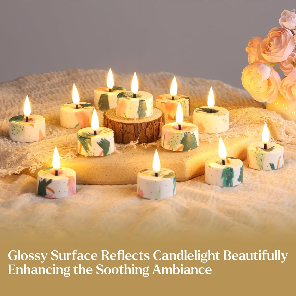 Eywamage Christmas Tree Flameless Tealights with Remote, Flickering Battery Operated LED Tea Votive
