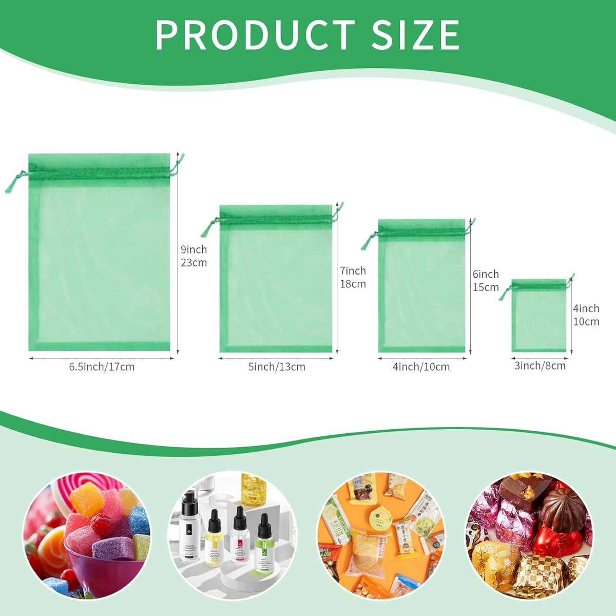 50 Pcs 4x6 Inch Green Mesh Bags, Organza Bags with Drawstring Small Mesh Pouch for Christmas Gift
