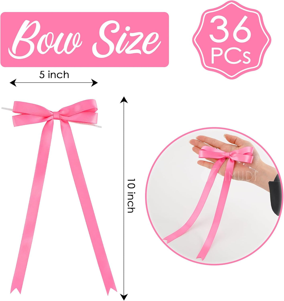 AIMUDI Hot Pink Bows 5 × 10" Satin Bows for Gift Wrapping Twist Tie Bows Premade Ribbon Bows for