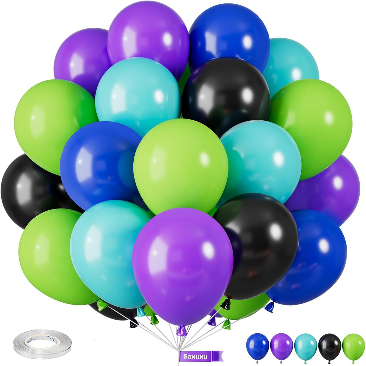 Green Purple Blue Balloons, 12 Inch Purple Green Teal Black Latex Balloons, Royal Blue Helium