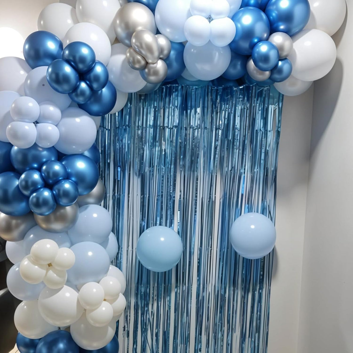 Blue Bow Balloons, 60pcs White And Blue Balloons, Metallic Macaron Preal White Balloon Bow Print