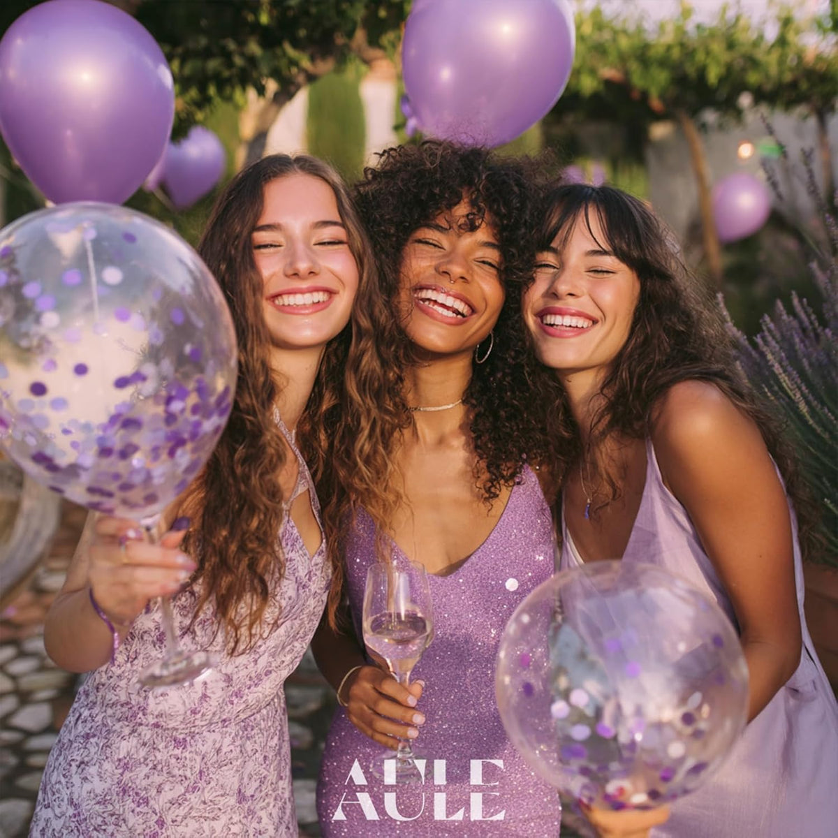 AULE Party Balloons Pack of 42 - Metallic Lavender Balloons and Confetti Latex Helium Balloons With