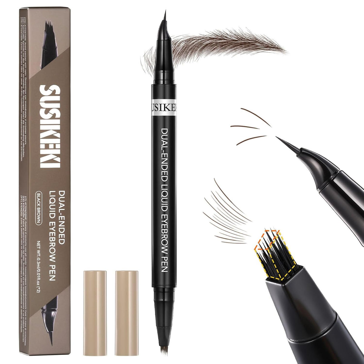 Dual-Ended Microblading Eyebrow Pencil for Women, 2 in 1 Liquid Eyebrow Pencil with Curved Tip and
