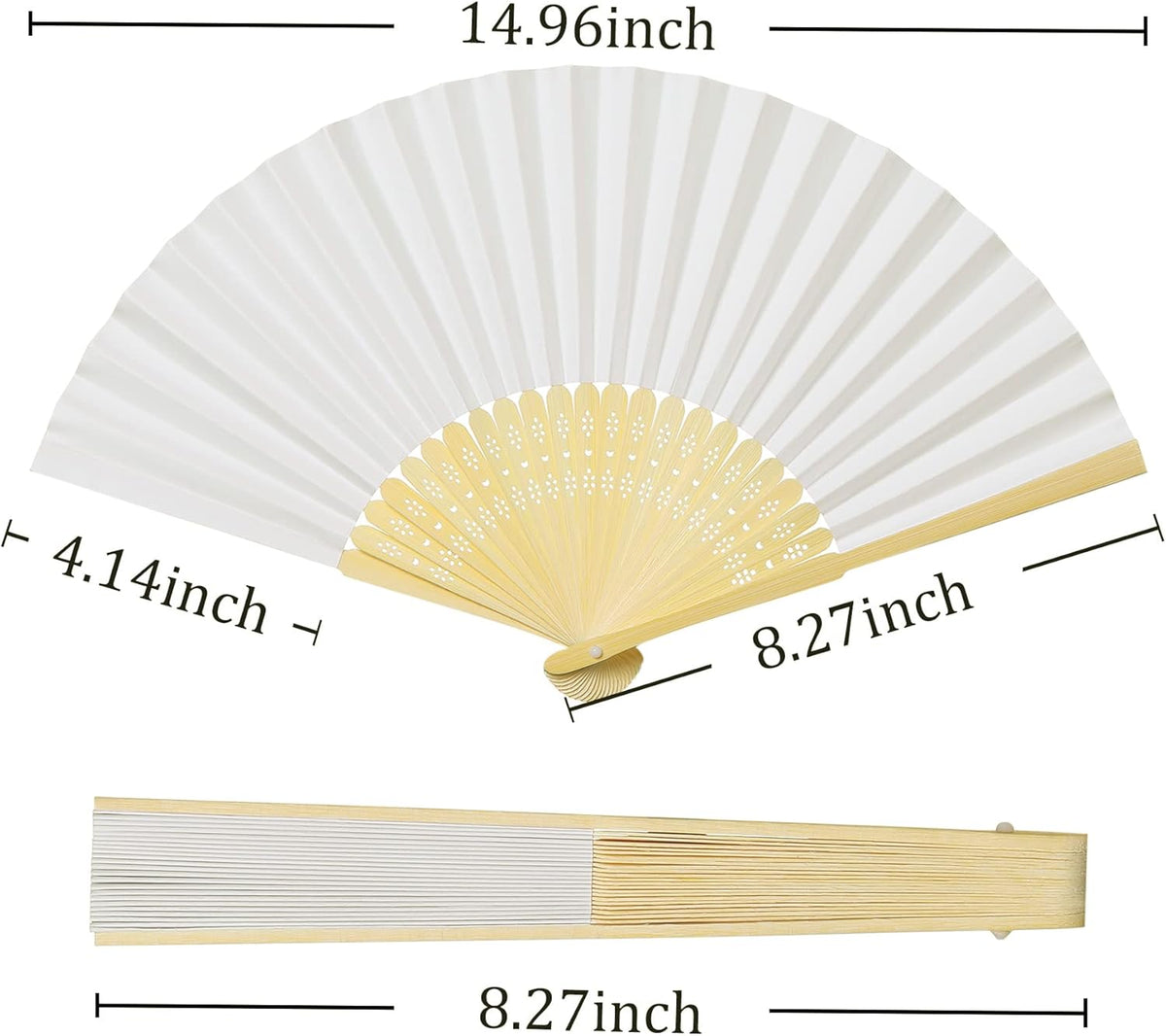 Coucoland 30 Pcs White Bamboo Folding Handheld Fan Hand fan for Wedding Home Decoration Party