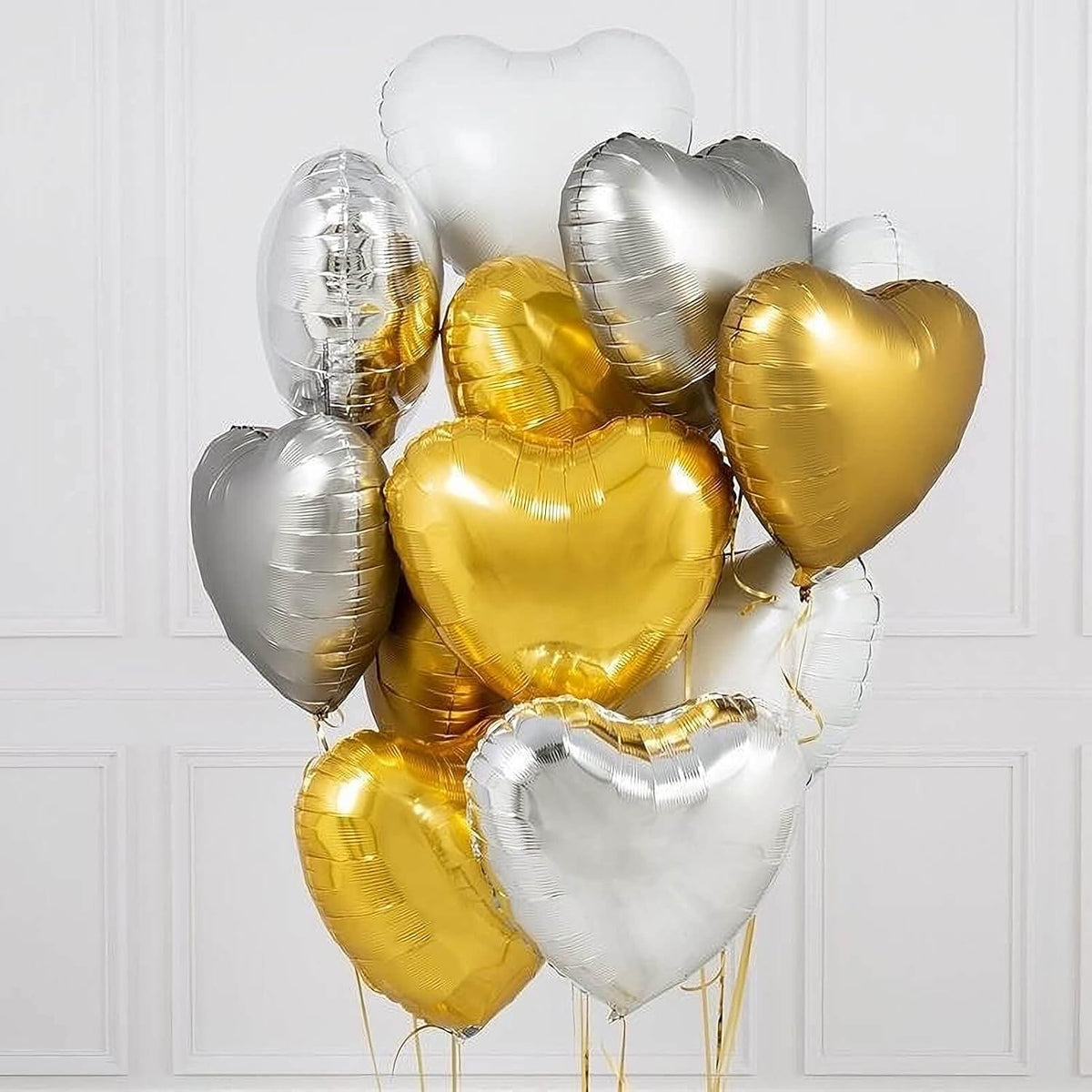 10Pcs Gold Foil Heart Shaped Balloons 18 Inch Mylar for Baby Shower, Wedding, Valentine Decorations