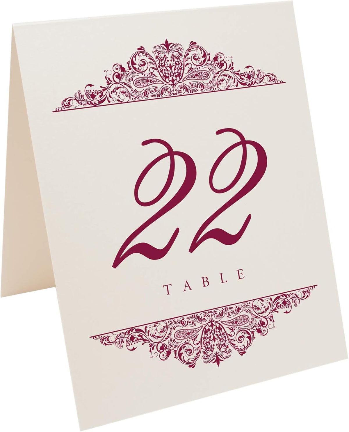 Paisley Wedding Table Numbers (Select Color/Quantity), Champagne, Burgundy, 1-55, Double Sided