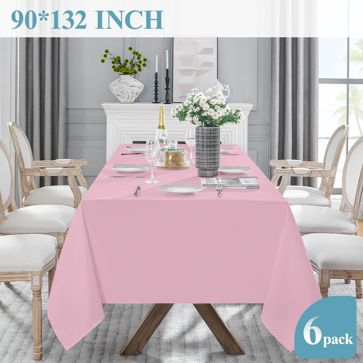 VidaFete Tablecloth 6 Pack 90 * 132inch Rectangle Table Cloth Polyester, Stain Wrinkle Resistant
