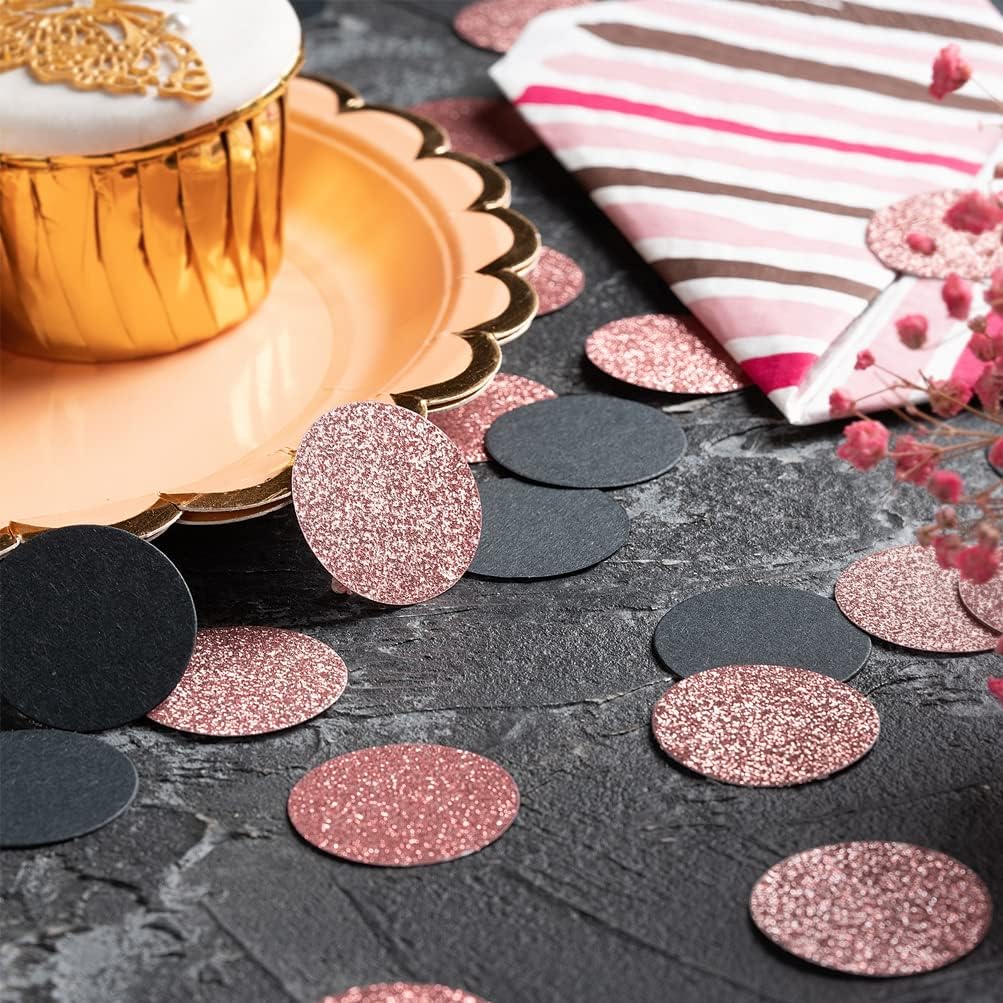 Rose Gold Glitter and Black Confetti Table Decoration for Valentine's Day Bachelor Birthday
