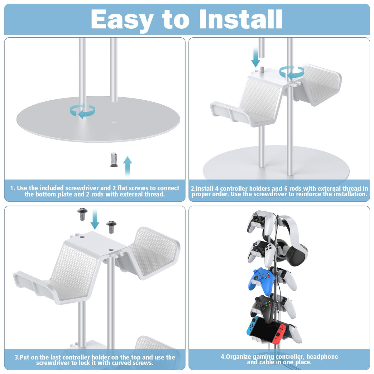 Kytok Gamer Gifts, Headset Stand 5 Tiers with Cable Organizer, Controller Stand Compatible with