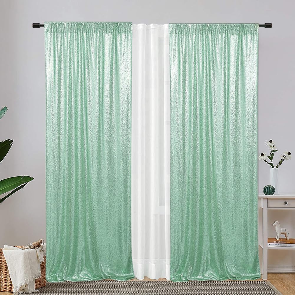 Eternal Beauty Sequin Backdrop Curtains, 2x8 Ft-2 Panels Mint Green Back Drop for Shimmer