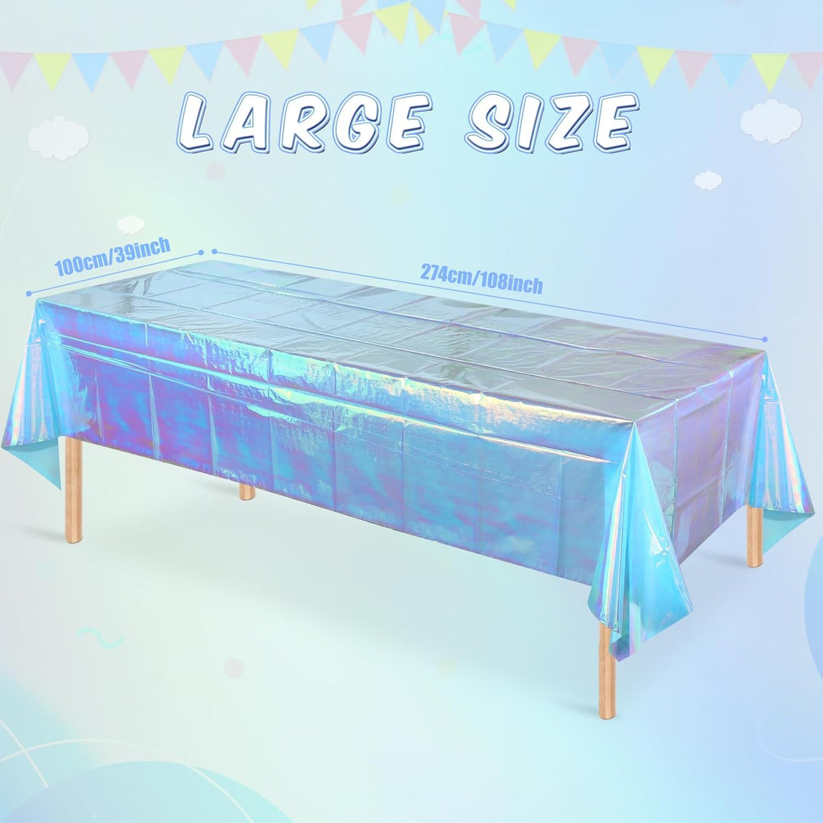 FunnyPars 1 Pack Iridescent Blue Plastic Tablecloth,Shiny Blue Disposable Laser Rectangle Table