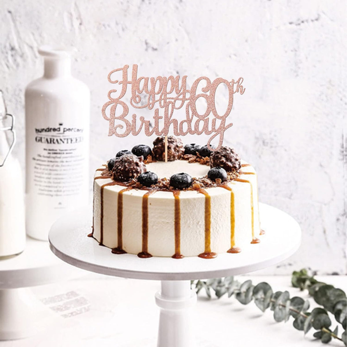 1 PCS Happy 60th Birthday Cake Topper Glitter Cheers to 60 Years Birthday Cake Pick 60 Fabulous