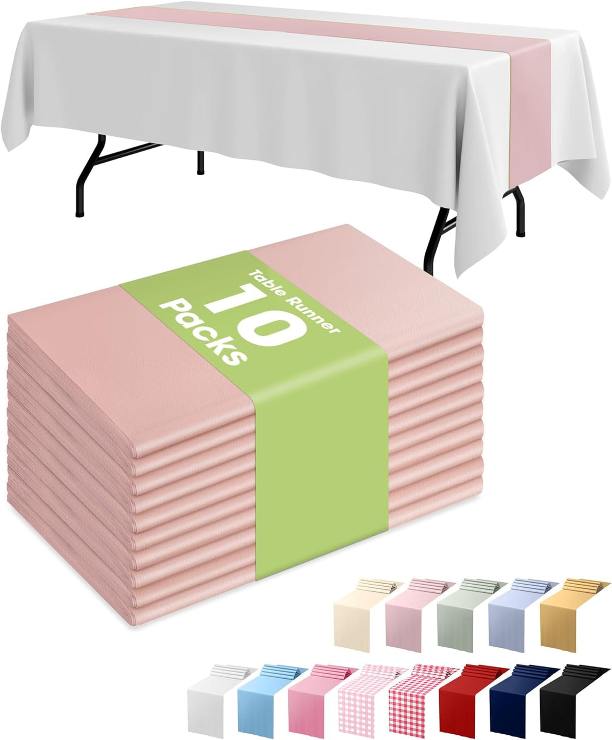 Pureegg Dusty Pink Plastic Table Runners - 10 Pack, 14'' x 108'', Water Resistant & Disposable