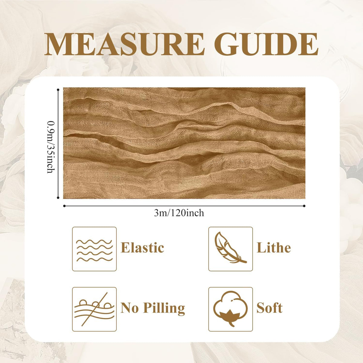 Asee'm 12pcs Cheesecloth Table Runner 120 Inches Long Khaki Boho Gauze Cheese Cloth Runner 10FT