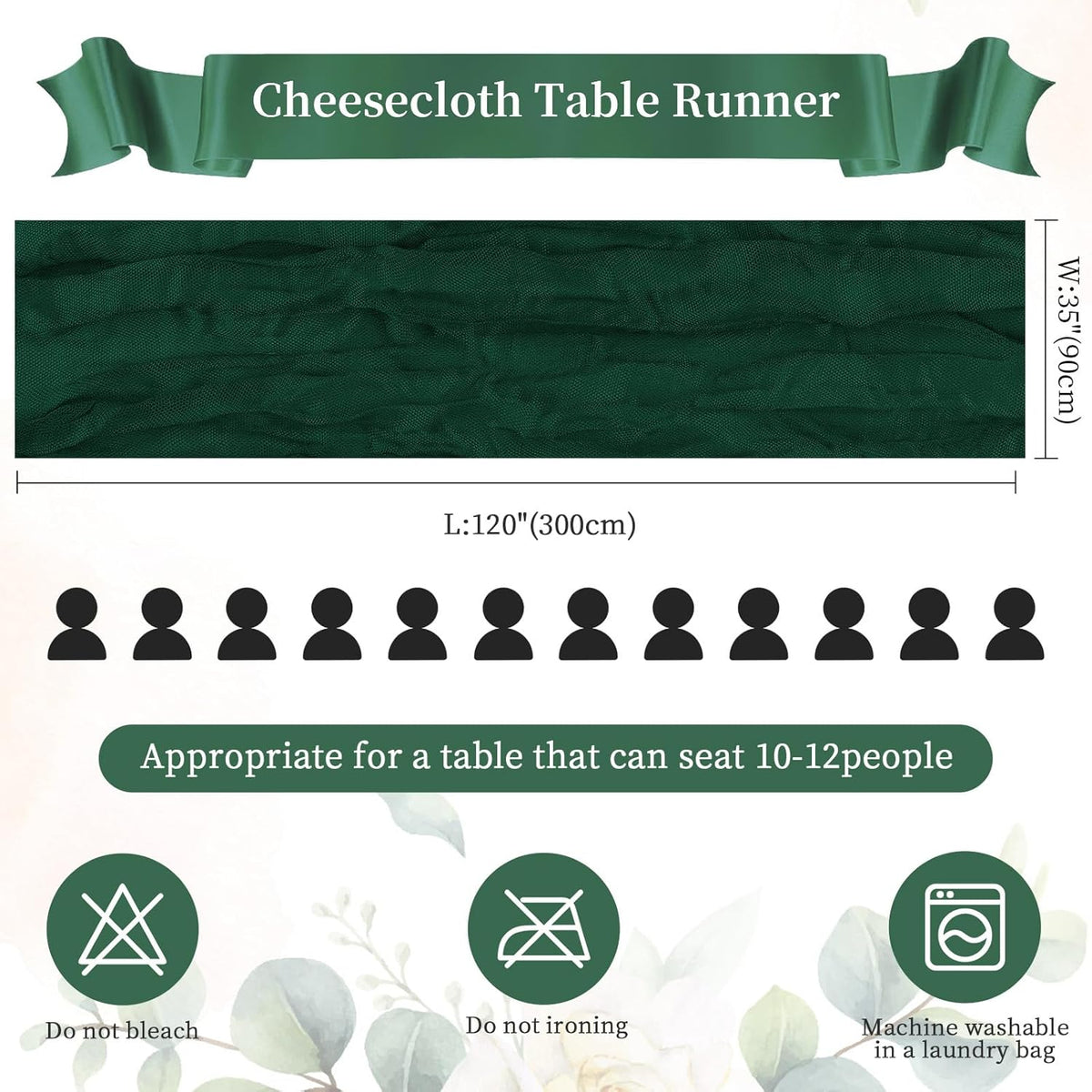 6 Pack Emerald Green Cheesecloth Table Runner 10FT Long Boho Gauze Table Runner Rustic Sheer Runner