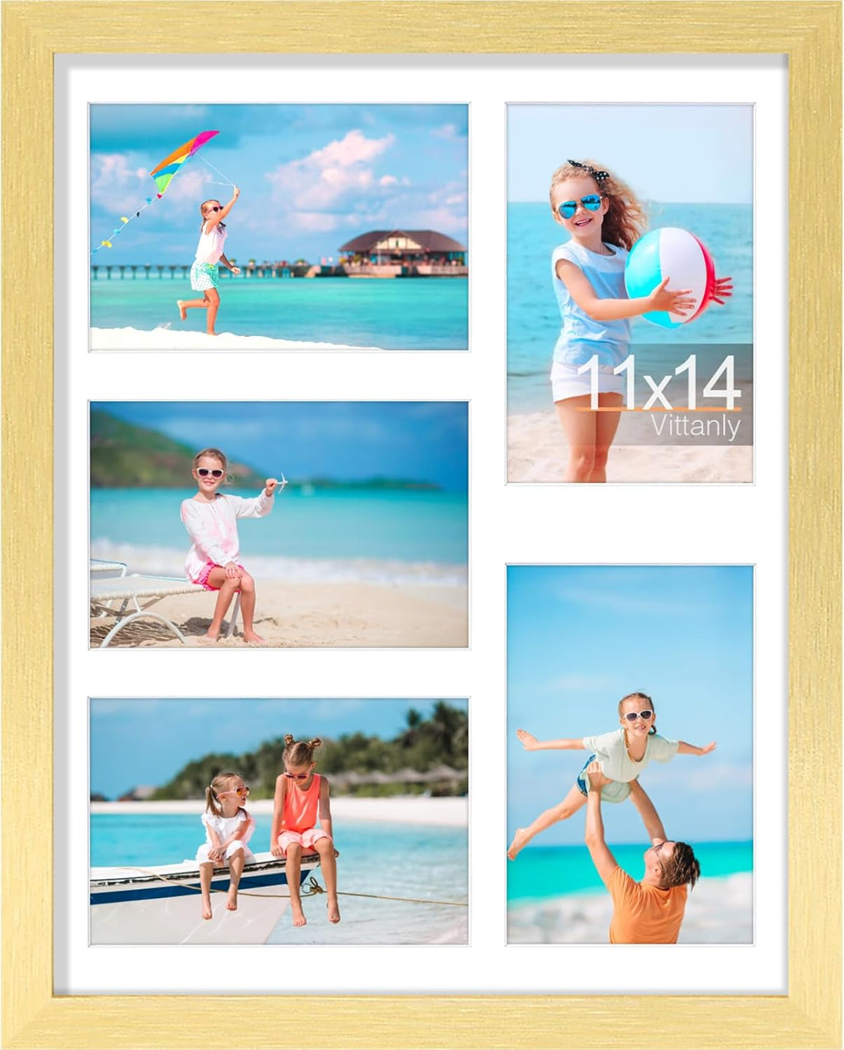 Vittanly 11x14 Collage Picture Frame, Displays 5Pcs 4x6 Pictures with Mat, Picture Frames Collage