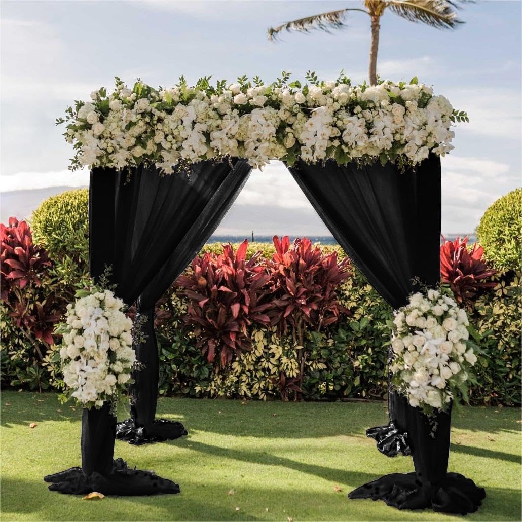 Wedding Arch Draping Fabric 1 Panel 30'' x 18FT Black Sheer Chiffon Arch Drapery for Photo Booth