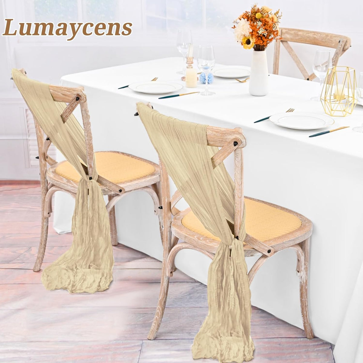 50 PCS Cheesecloth Chair Sashes Bows Wedding Aisle Decorations Chair Ribbon Ties Back Sash for