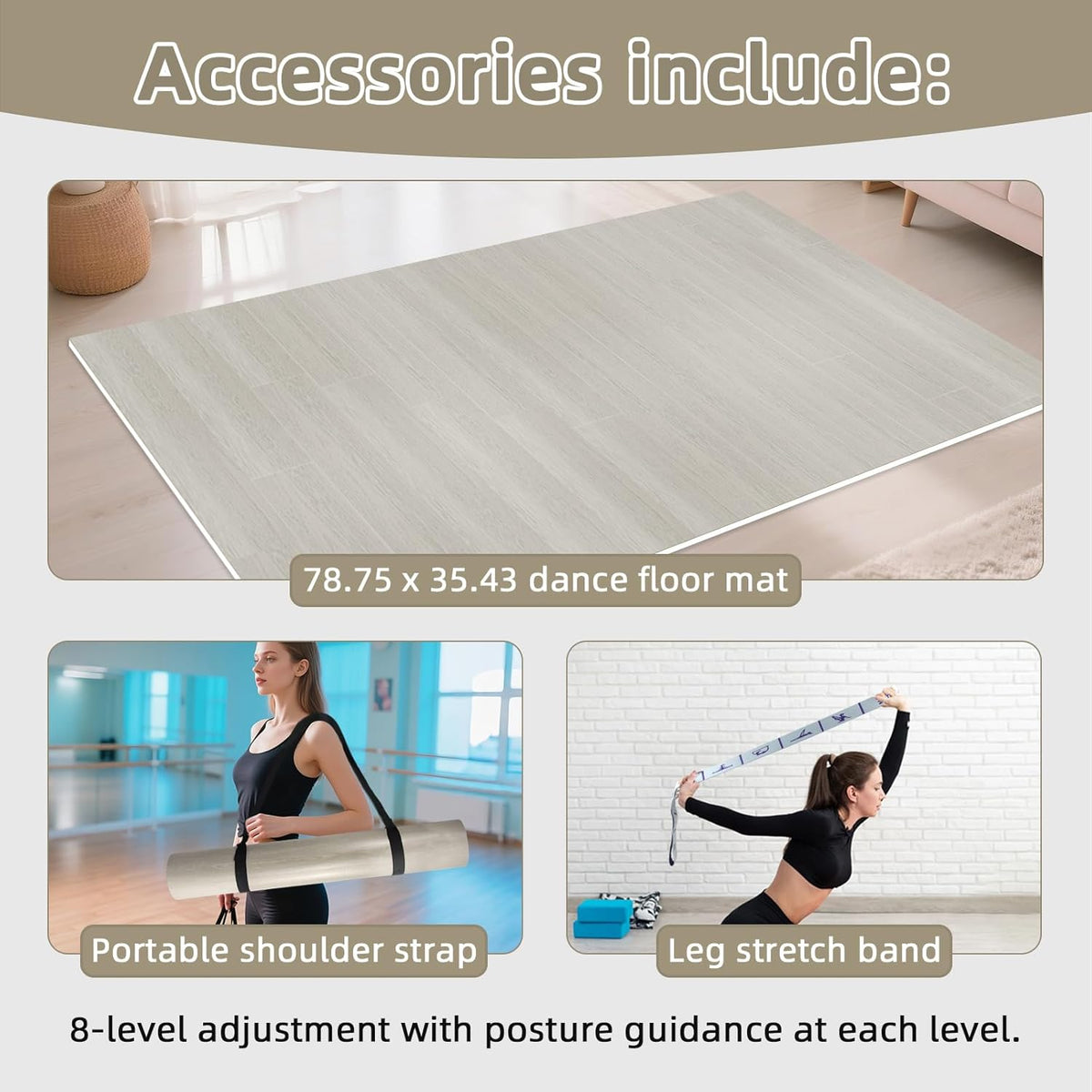Dance Floor Mat Non-Slip with Shoulder Strap Portable and Dance Resistance Band, Dance Floor for
