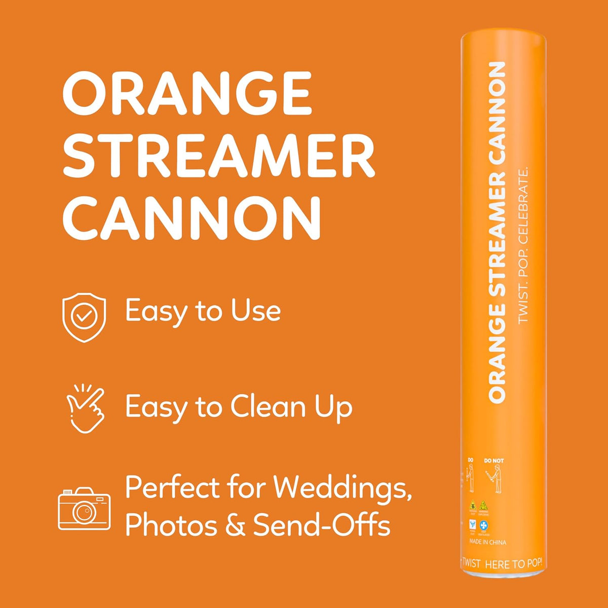 2 Pack Streamer Cannon Confetti Poppers | Biodegradable Orange Confetti | TUR Party Supplies |