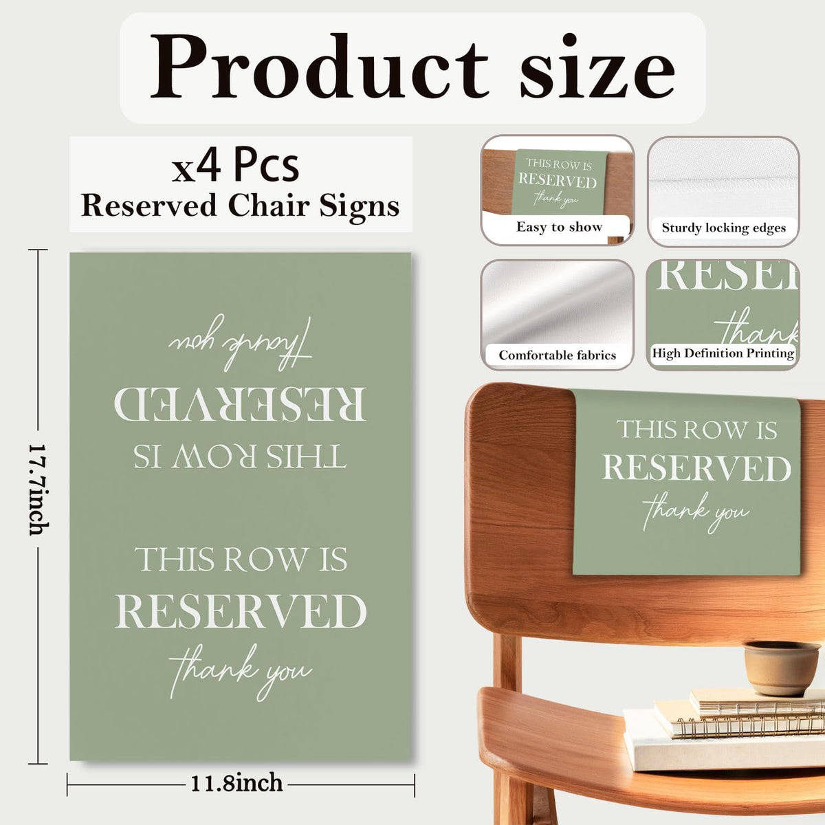 Reserved Seating Chair Signs, This Row Is Reserved Pew Cloths Seating Placeholder for Church Pews