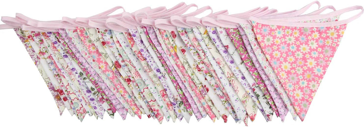 10M/32Ft Triangle Bunting Banner, 36 Pcs Cotton Fabric Flags Pennant Garlands for Birthday Party