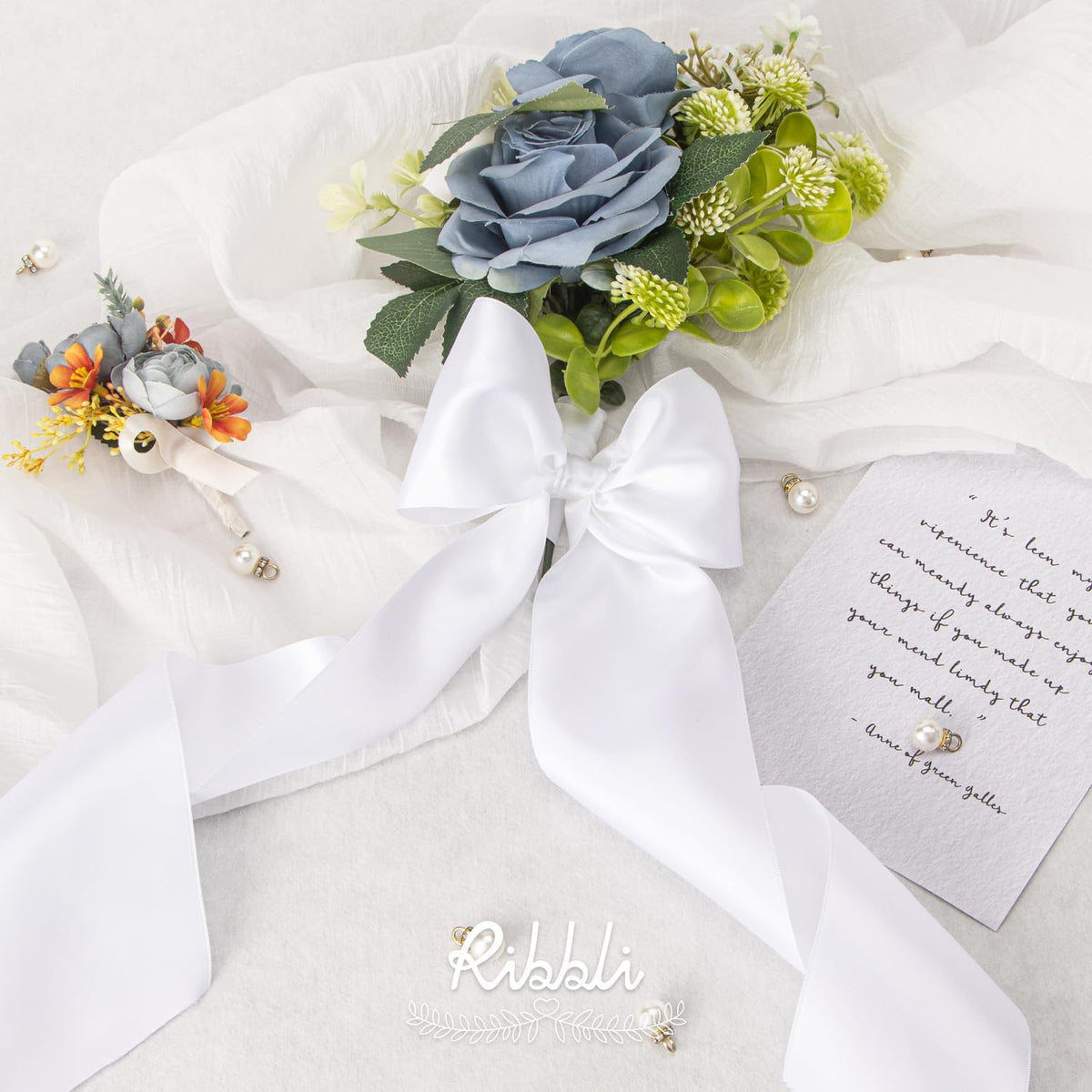 Ribbli White Double Faced Satin Ribbon, 3” x Continuous 10 Yards,Use for Bows Bouquet,Gift