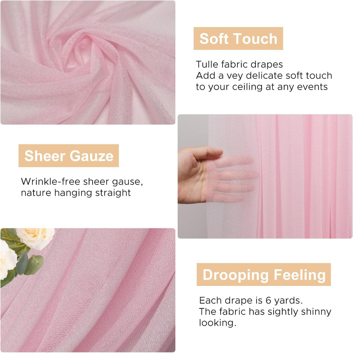 Wokceer Wedding Arch Draping 2 Panels 28.7" x 20FT Blush Pink Sheer Fabric Backdrop for Ceremony