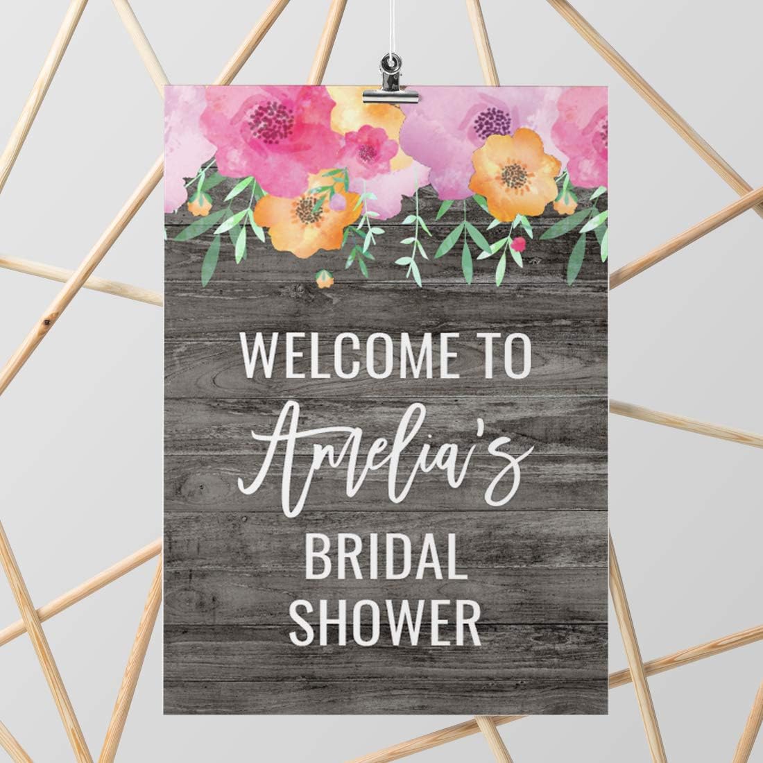 Andaz Press Personalized Extra Large Wedding Easel Board Party Sign, 12x18-inch, Pink Floral