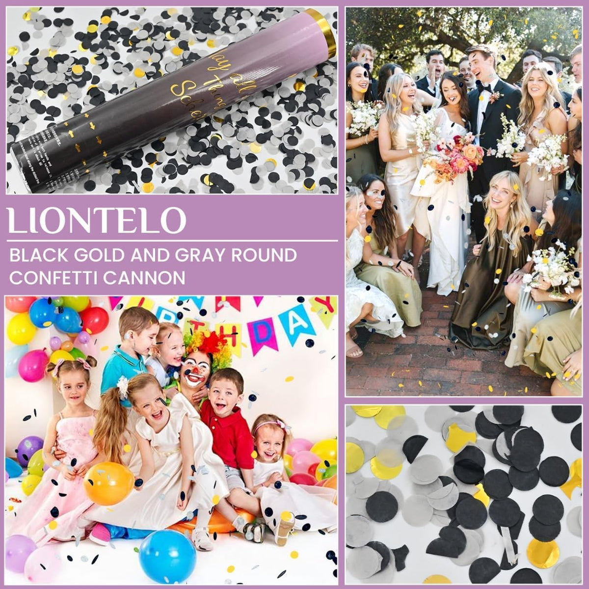 Confetti Cannon Black Gold 12 Pack Confetti Poppers 12 inch Celebrate Party Poppers Confetti Party