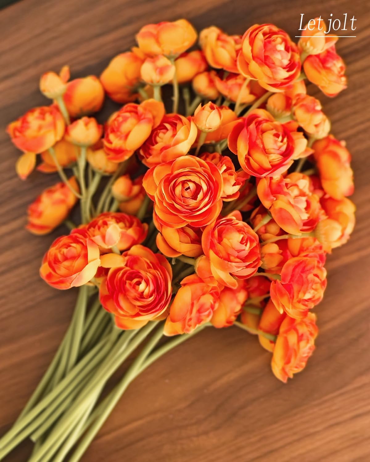 Letjolt Ranunculus Artificial Flower 18 Pcs Orange Silk Ranunculus Wedding Bouquet Engagement