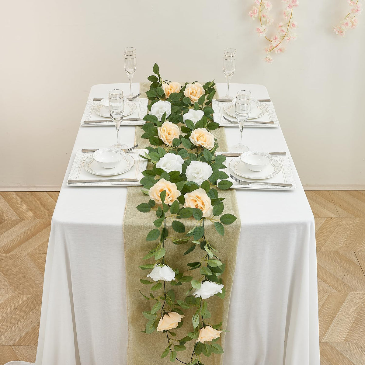 Artificial Rose Garlands Rose Vines Leaves Banners Hanging Floral Garland Fake Rose Flower Vine
