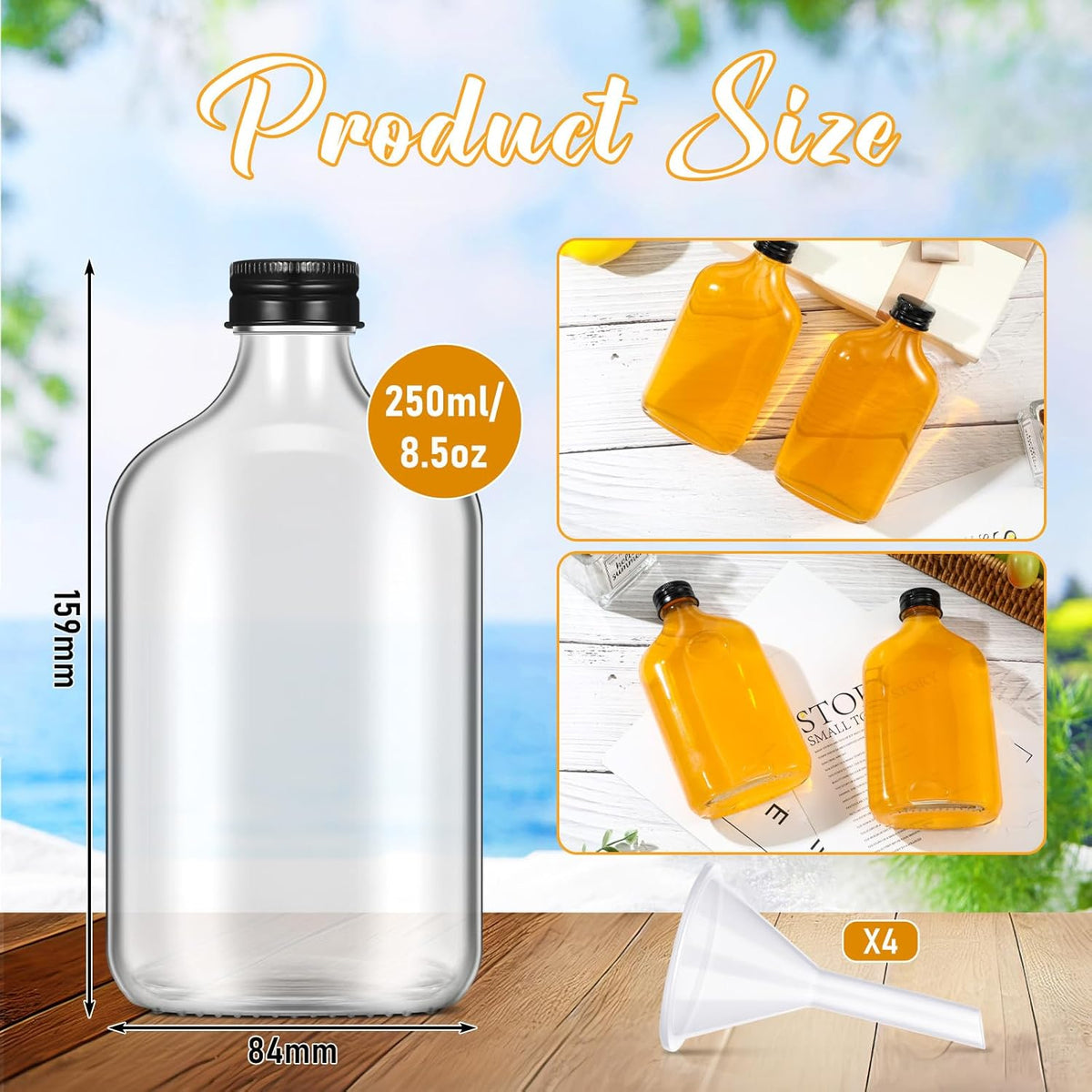 Gejoy 24 Pcs Mini Liquor Bottles Reusable Glass Flask Bottles with Black Caps Clear Empty Alcohol