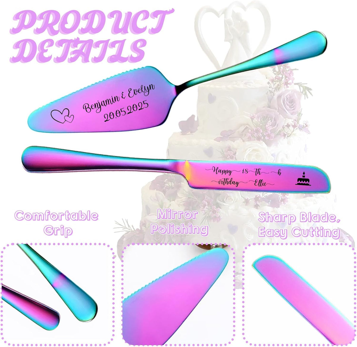 Custom Wedding Cake Knife and Server Set,Personalised Cake Serving Kit,Engraved Cake Cutting Set