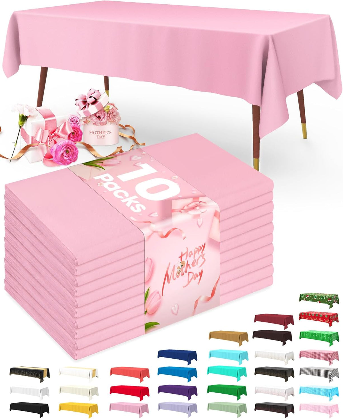 Pureegg Plastic Table Cloth Disposable 10 Pack, 54 x 108 Inch Table Cloths, Easter Party