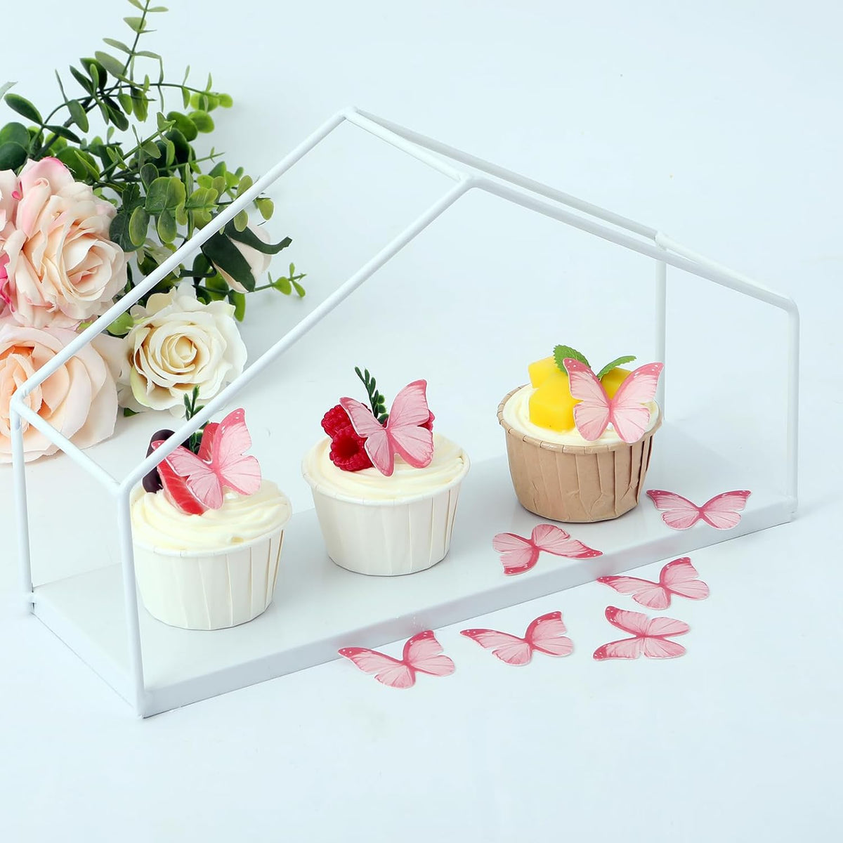 48Pcs 2" Pink Edible Butterflies Cake Toppers Wafer Glutinous Paper Butterfly for Cake Cupcake