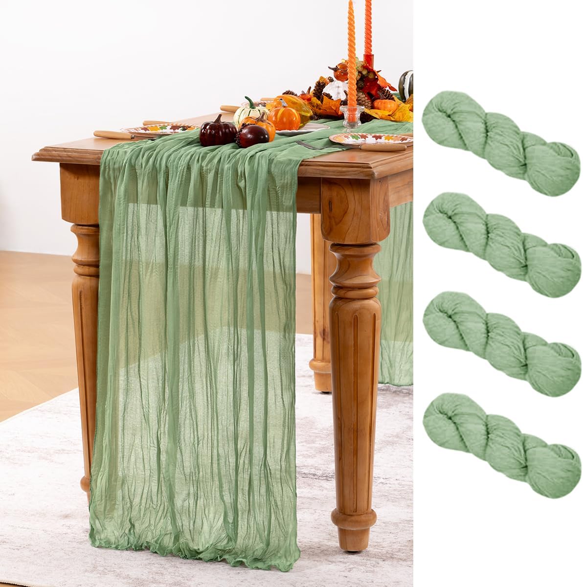Sage Green Cheesecloth Table Runner 4 Pack Fall Table Runners Boho Gauze 120 Inches Sage Cheese