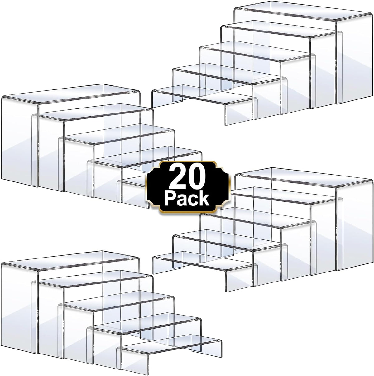 Aheroi Acrylic Risers, 20 Pcs 4 Set Display Stands, Clear Rectangular Risers for Decor, Cupcake
