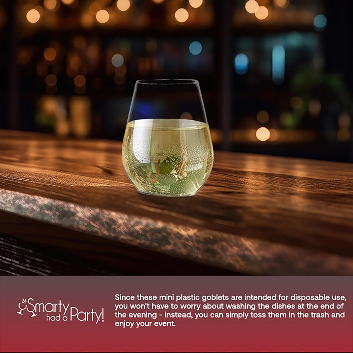 Smarty Had A Party 4 oz Clear Stemless Plastic Mini Goblets, Unbreakable Disposable Wine Goblets