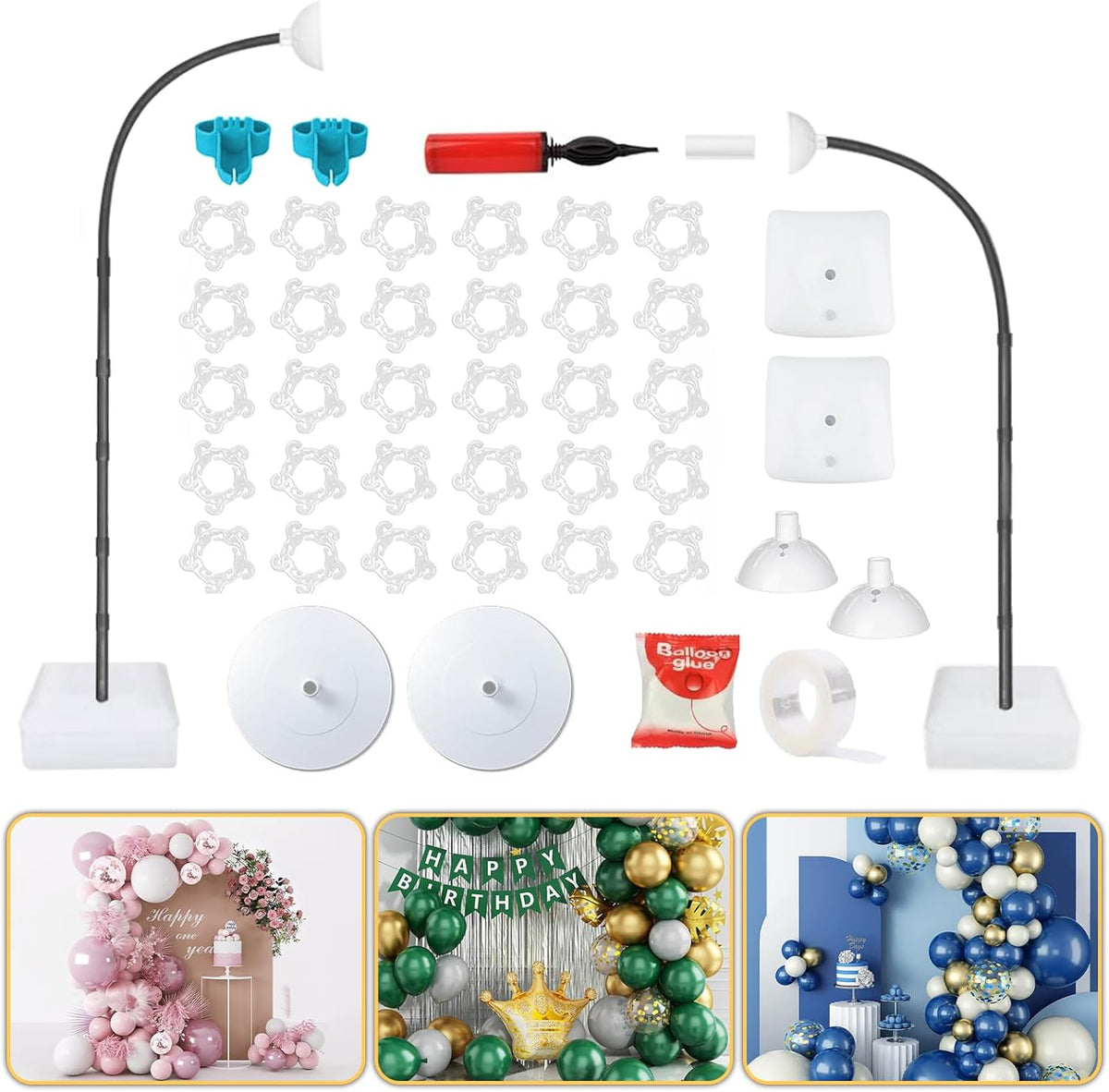 Balloon Arch Kit - Bendable 8.2FT & 6FT Balloon Arch Stand with Base and Manual Pump, Versatile