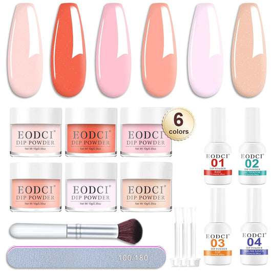 12 Pcs Dip Powder Nail Kit Starter, 6 Colors Jelly Nude Pink Dipping Powder Kit With Base & Top