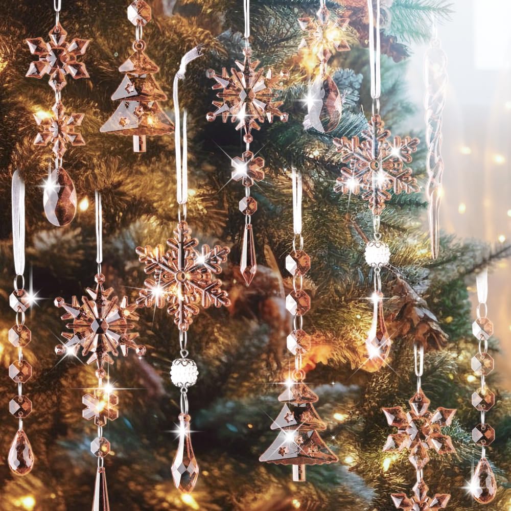 Lanpn 26pcs Christmas Ornaments Crystal Christmas Tree Decoration, Hanging Clear Acrylic Snowflake