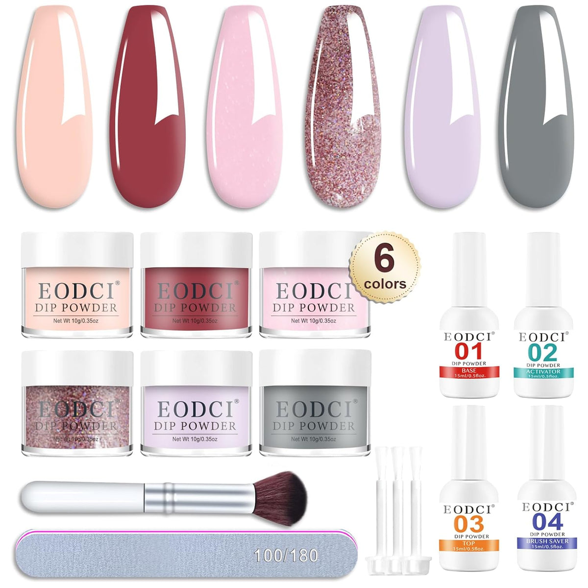 Dip Powder Nail Set, 6 Colors Nude Series 12 Pcs Dipping Powder Kit With Base & Top