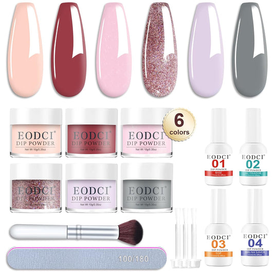 Dip Powder Nail Set, 6 Colors Nude Series 12 Pcs Dipping Powder Kit With Base & Top