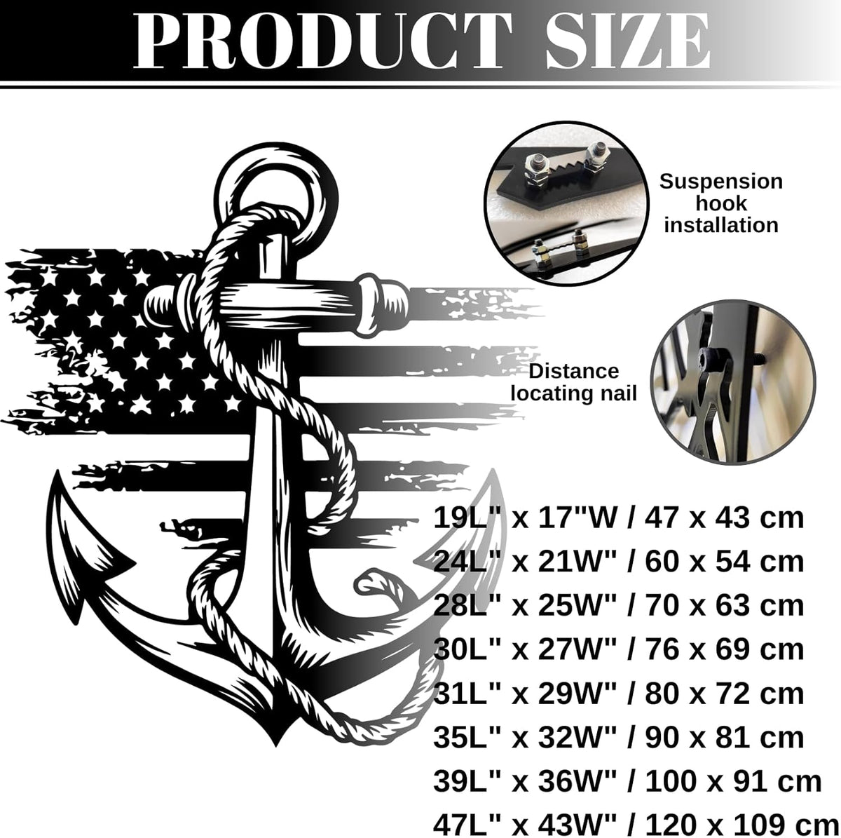 lunwall Metal Anchor Wall Decor, Anchor Metal Sign, Metal Anchor Decor, Anchor Metal Wall Art