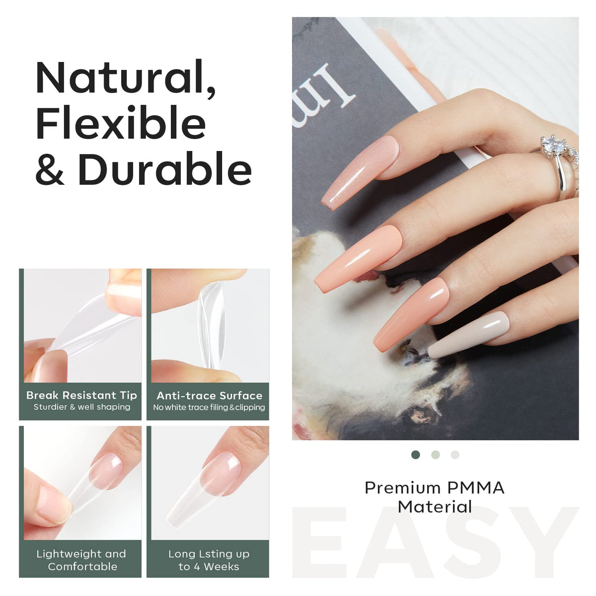 Modelones Long Coffin Nail Tips - 500Pcs Fake Nails Gel Clear Soft Acrylic Press on Pre-shape Full