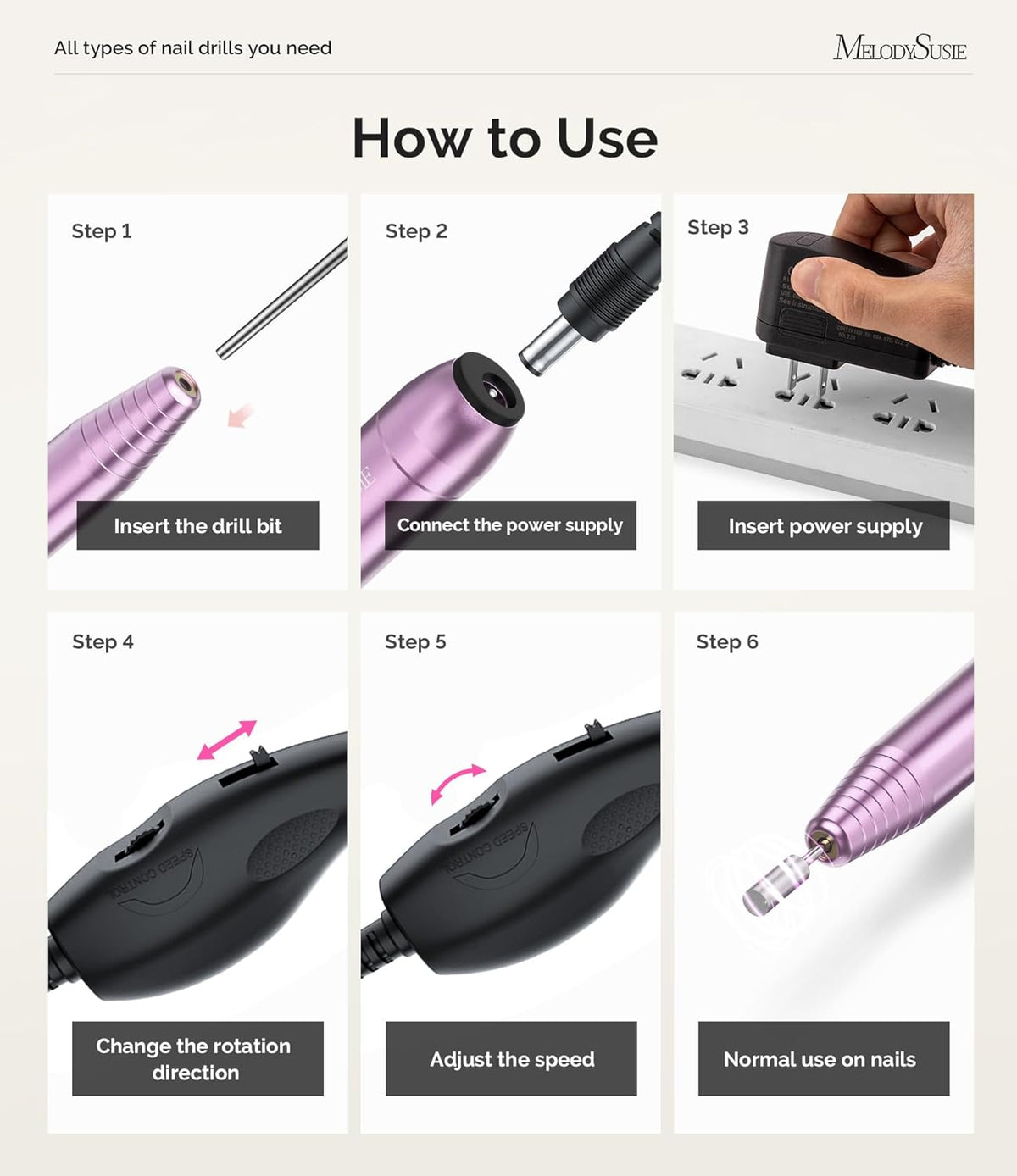 MelodySusie Portable Electric Nail Drill,PC120B Compact Efile Electrical Professional Nail File Kit