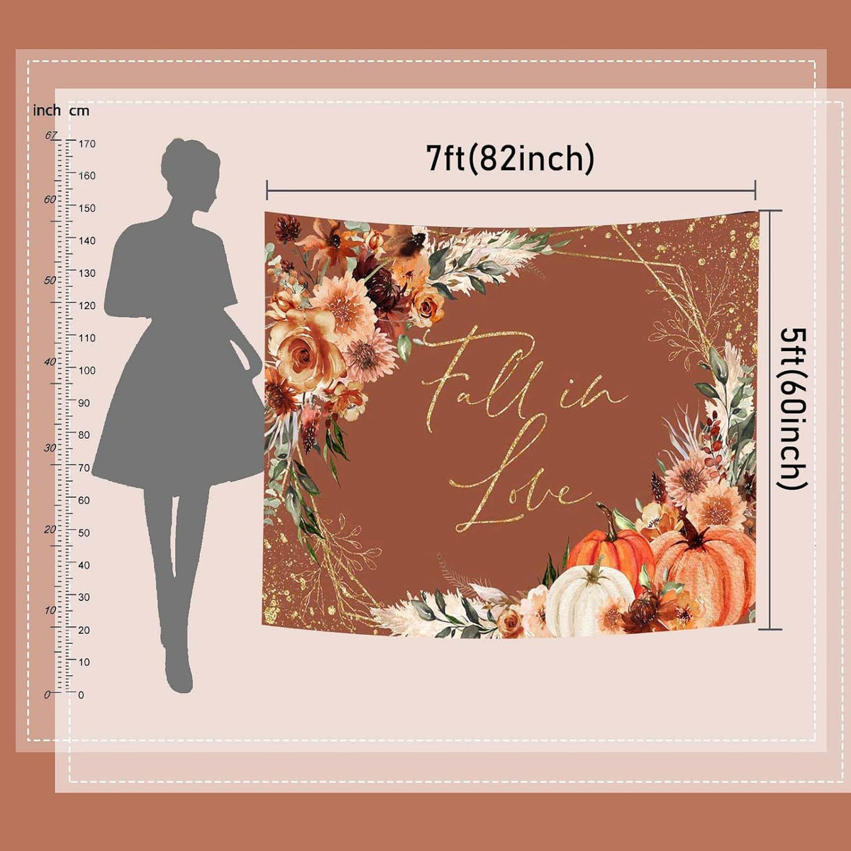 Mocsicka Fall in Love Bridal Shower Backdrop Boho Autumn Leaves Pumpkin Bride Shower Background