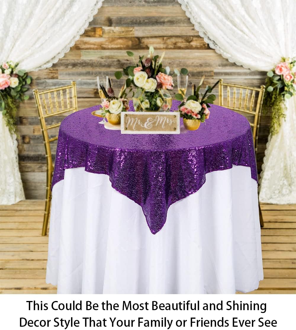 ShinyBeauty Sequin Tablecloth - Square 54x54-Inch Purple Glitter Tablecloth for Round Table
