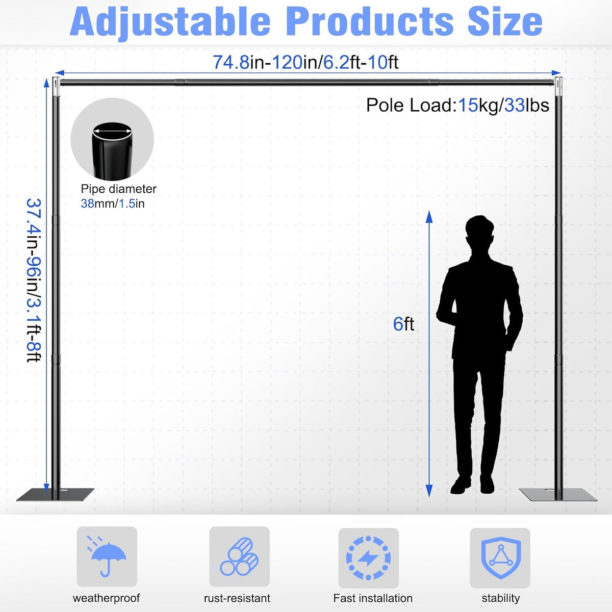 Pipe and Drape Backdrop Stand 10FT x 8FT, Adjustable Backdrop Stand Heavy Duty, Background Stand